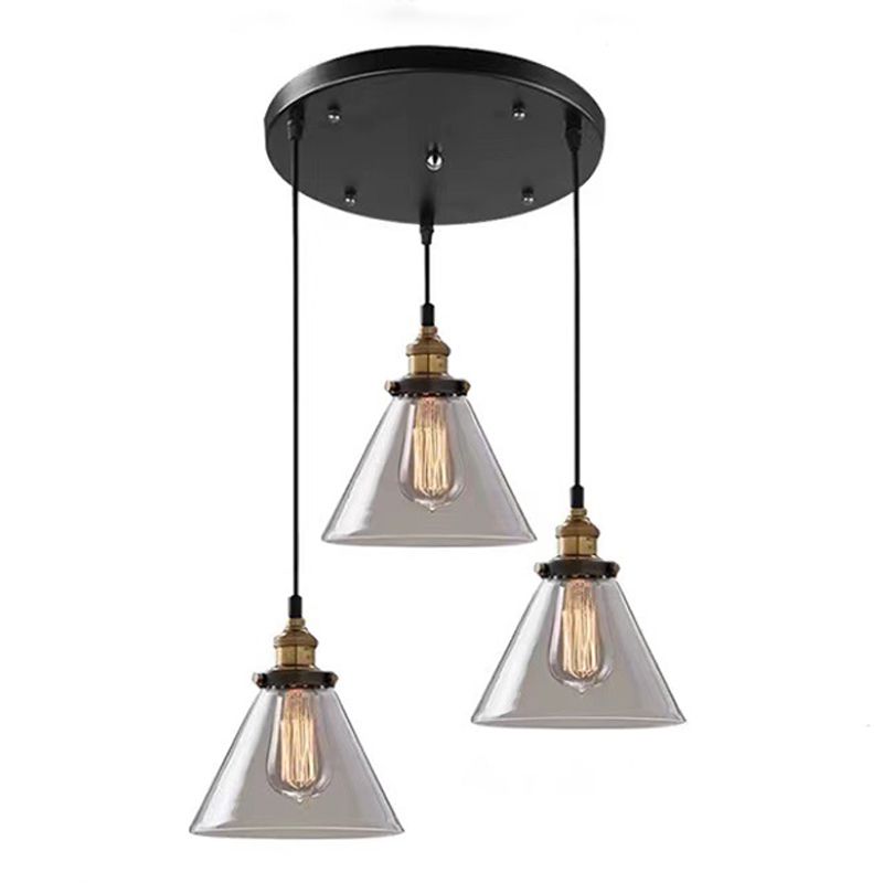 Industrial Vintage Geometric Pendant Light Electroplate Iron Hanging Lamp with Glass Shade