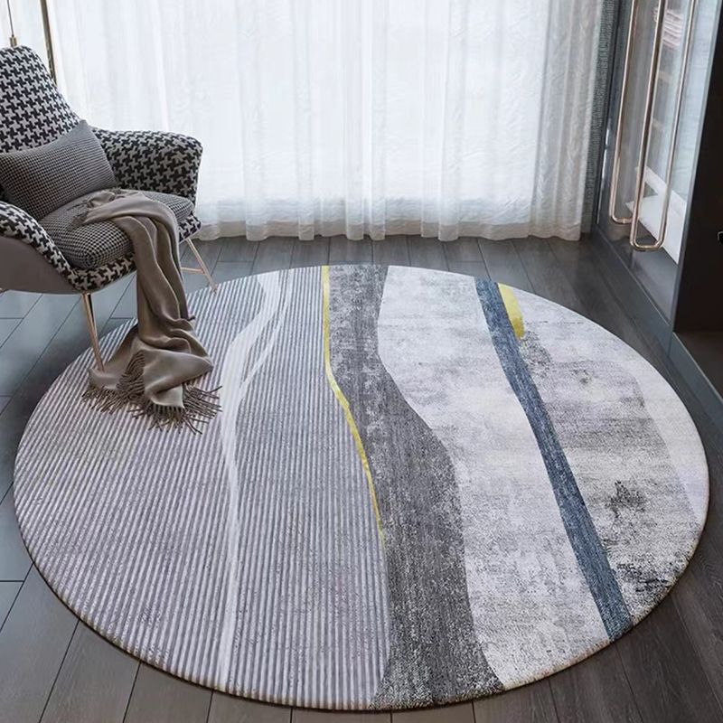Dark Grey Modern Rug Polyester Graphic Rug Washable Rug for Living Room