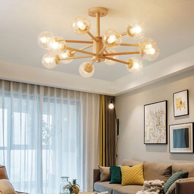 Bolas Luz de colgante de lámpara Estilo minimalista Luz de techo de sala de estar de madera