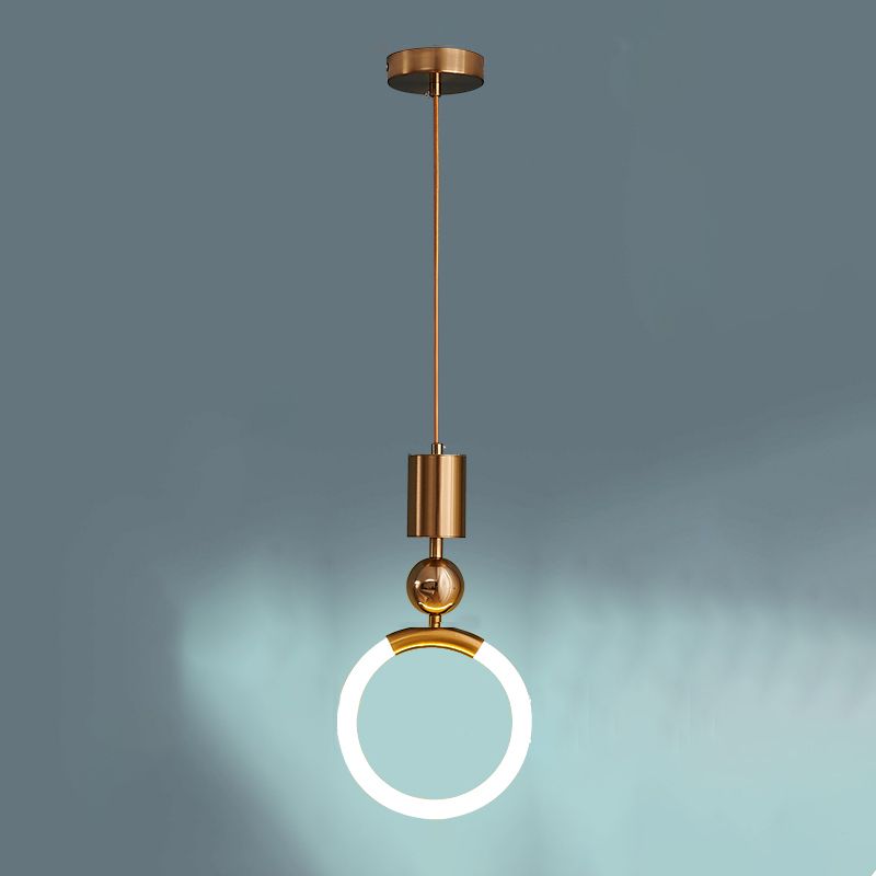 1-Light LED Circle Suspended Lighting Fixture Gold Pendant Light Kit for Bedroom