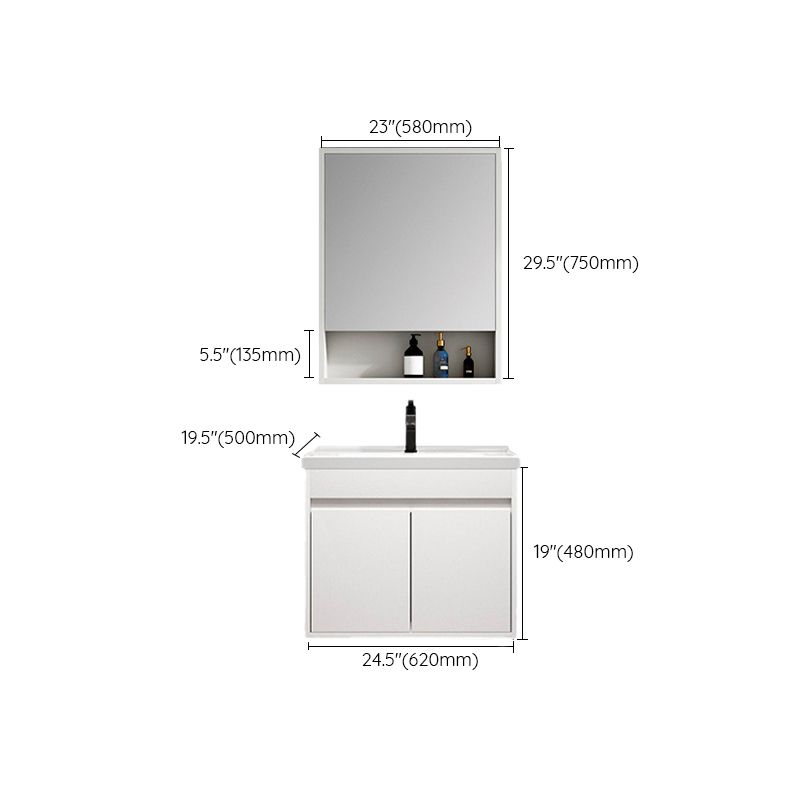 Rectangle Bathroom Vanity Wall-Mounted Mirror Wood Frame Modern Vanity with Doors