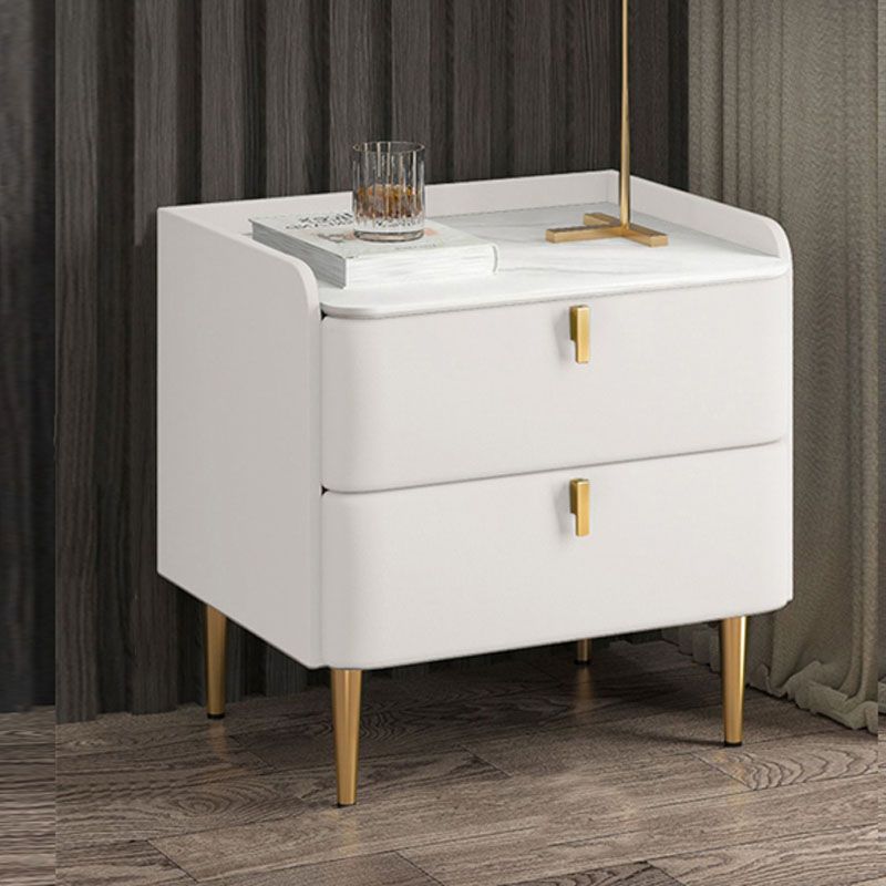 Contemporary Solid Wood Nightstand Stone Top Night Table with Drawers