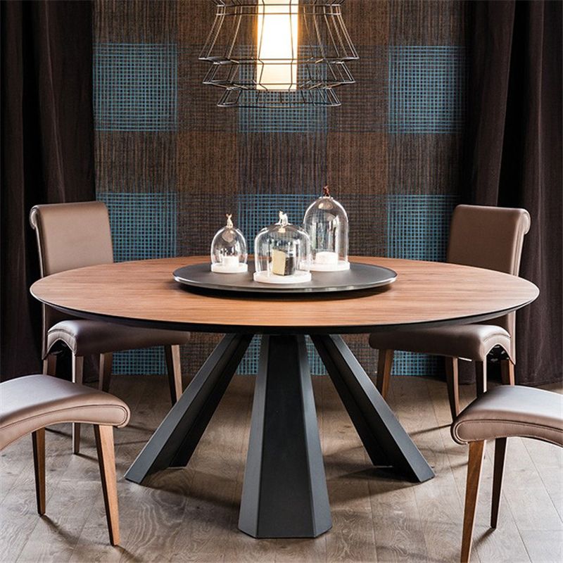 Mesa de comedor de madera maciza de estilo moderno de estilo moderno con base metálica