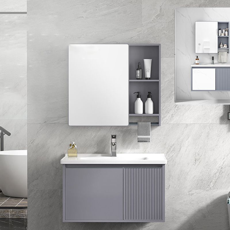 Modern Wall Mount Sink Vanity Metal Bathroom Vanity Cabinet with Mirror Cabinet