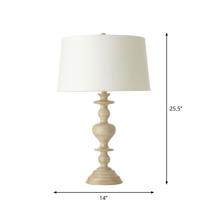 1 Head Table Lighting Classic Tapered Fabric Nightstand Lamp with Baluster Resin Base in White
