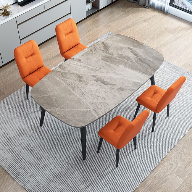 Stone Rectangle Dining Table Modern Metal Black Frame Tripod Dining Table