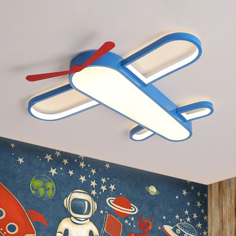 Dessin Caricature LED Ceiling Éclairage Metal Kids Bedroom Flush Mount Light in Blue