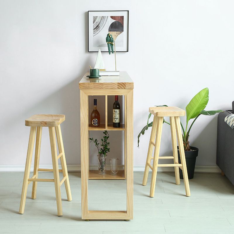 Double Pedestal Bar Table Set 2/3 Pcs Solid Wood Bar Table and Backless Stools