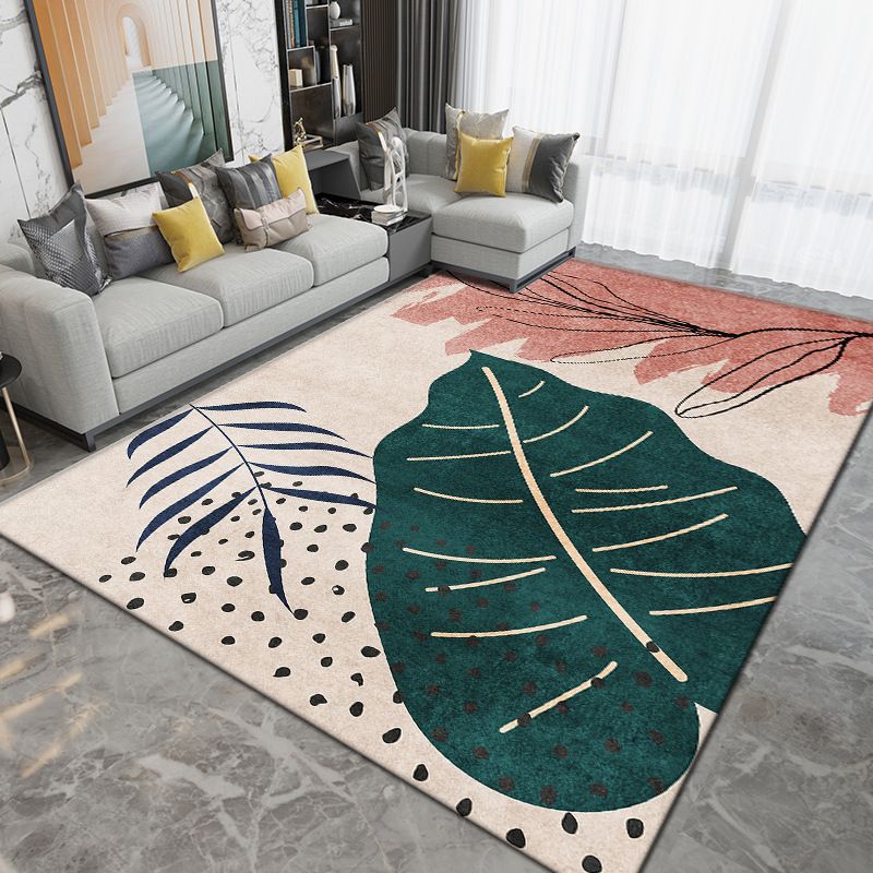 Dark Green Color Block Rug Polyester Modern Rug Washable Rug for Living Room
