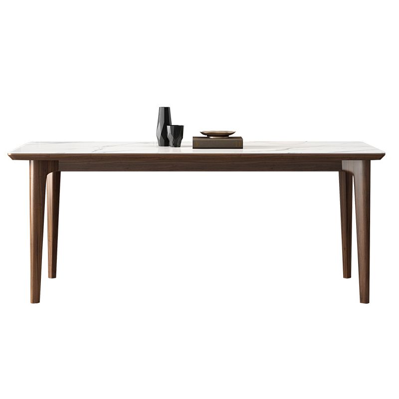 Mesa de comedor con tapa de piedra, mesa de comedor rectangular de cocina con 4 patas de madera