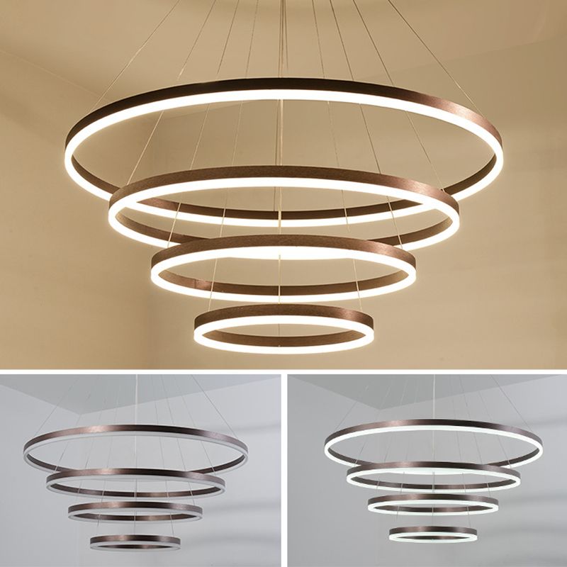 Coffee Orbicular Chandelier Light Fixture Minimalist Style LED Metal Pendant Light Fixture