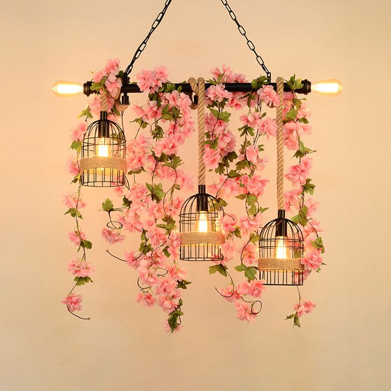 Posa/verde 5 Luci a sospensione Isola Lumo retrò in metallo Floro in gabbia/pianta Drop lampada per ristorante