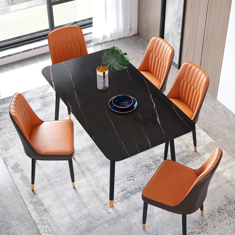 Rectangle Sintered Stone Dining Table Traditional Luxury Dining Table with Black Frame