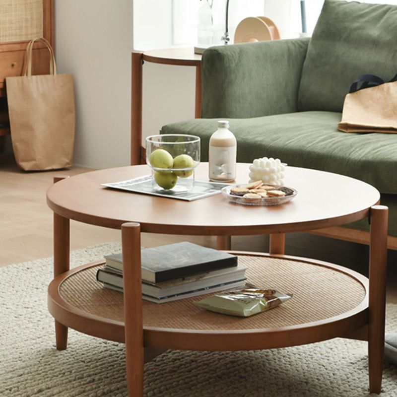 North European Wood/Glass Top Coffee Table Natural Round Cocktail Table
