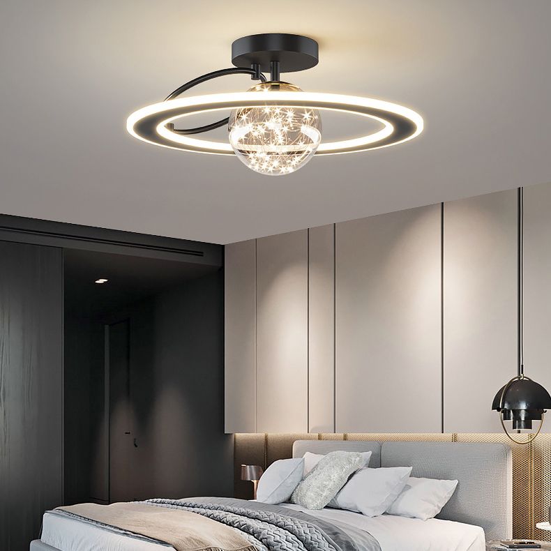 Planet-vormige moderne stijl plafondlicht 18,5 "brede LED-snaar licht helder glazen bal semi-spoelmontage lamp voor slaapkamer