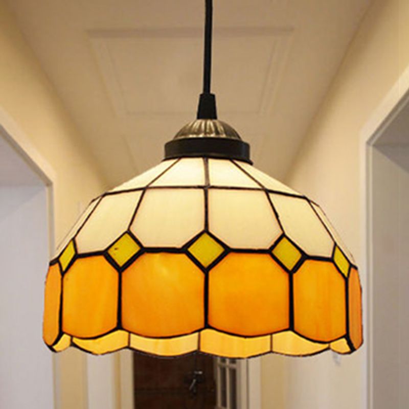 Bowl Pendant Lighting Fixture Tiffany Style Stained Glass Suspension Pendant Light