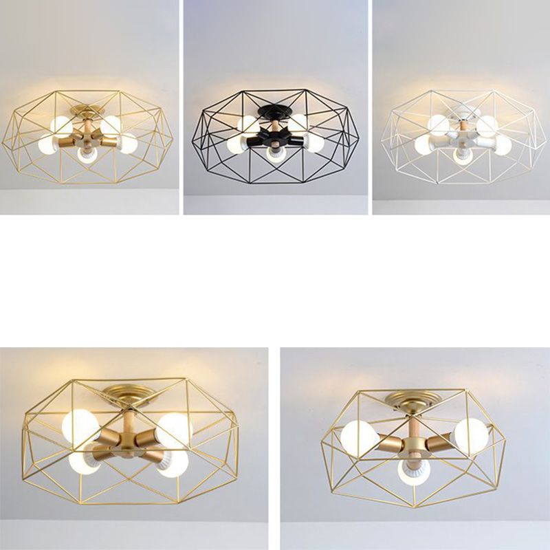 Industrial Cage Drum Semi Flush Mount Ceiling Light Metal Semi Flush Mount for Dining Room