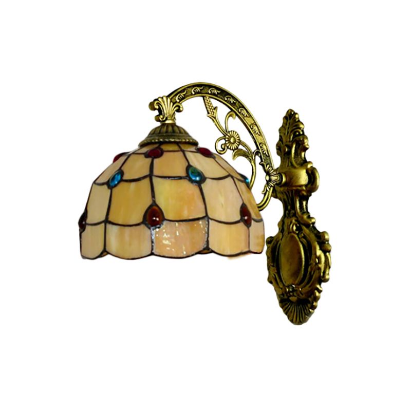 Yellow Wall Fixture Light Tiffany Stained Glass 1 Light Jewel Wall Sconce Lighting with Bowl Shade