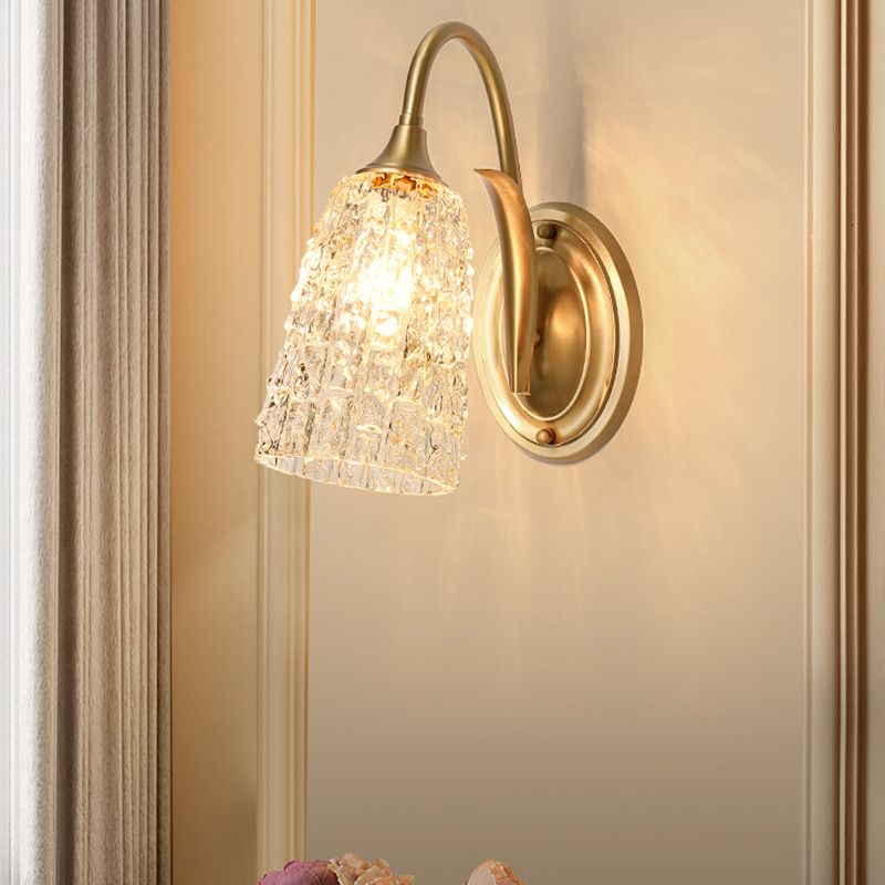 Modern Golden Wall Lamp Copper Wall Mount Lamp with Glass Shade for Bedroom