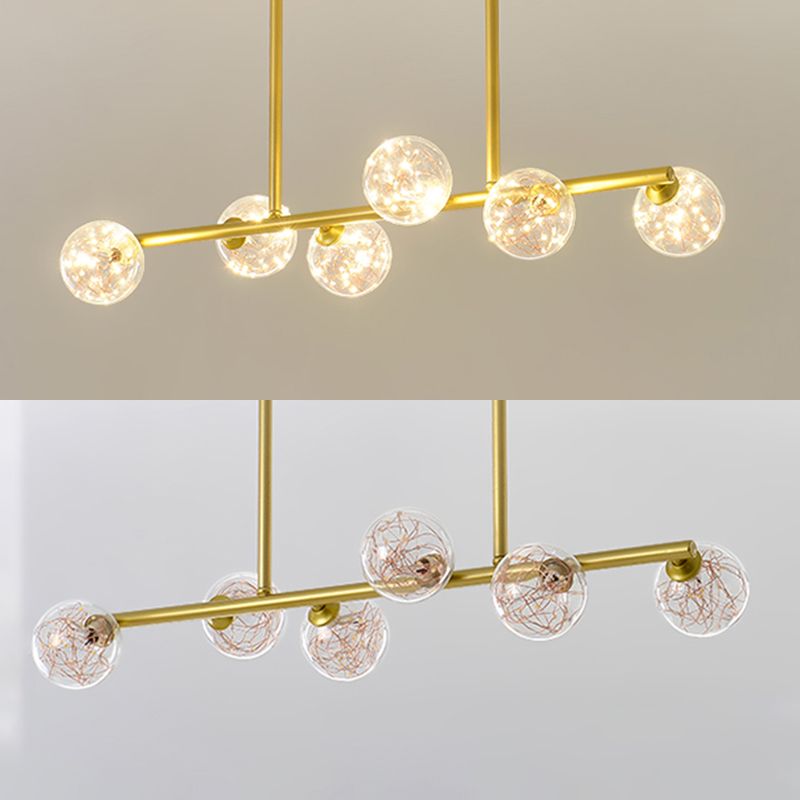 Wrought Iron LED Island Light in Modern Creative Style Glass Globe Pendant Light for Dining Room