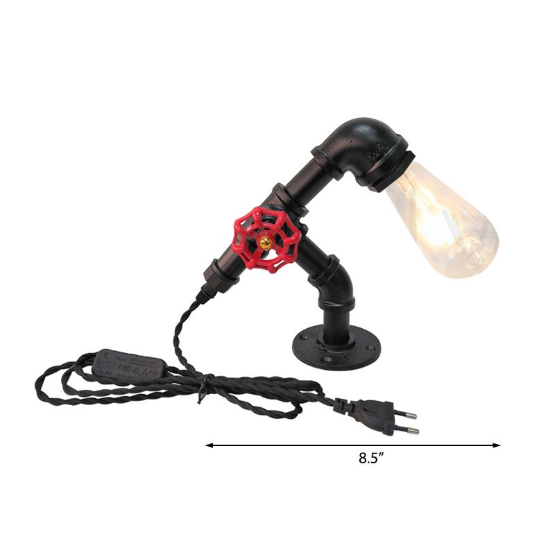 Lampada da tavolo in metallo a 1 luce industriale Black Finitura Black Design Camera da letto Luce con ruota valvola