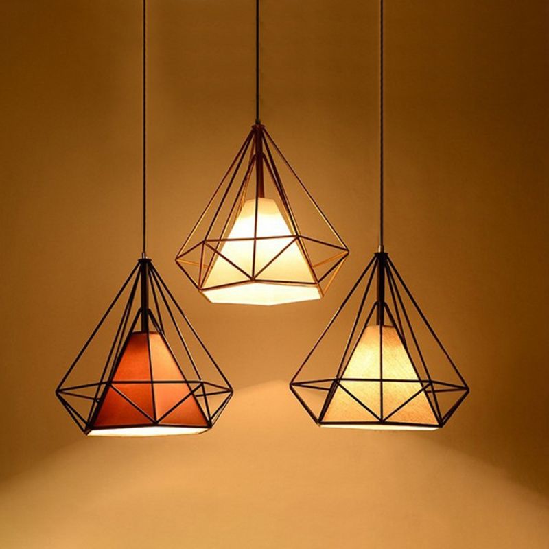 Retro Industrial Diamond Hanging Pendant Lights Metallic Hanging Light Fixture for Living Room