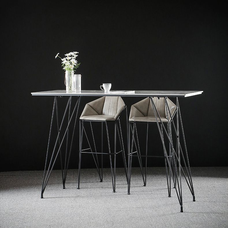 Modern Bar Table Set 1/2/3 Pieces Rectangle Stone Counter Table with High Stools