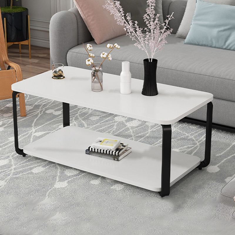 Modern Metal 4 Legs Cocktail Table with Shelf Rectangle Coffee Table