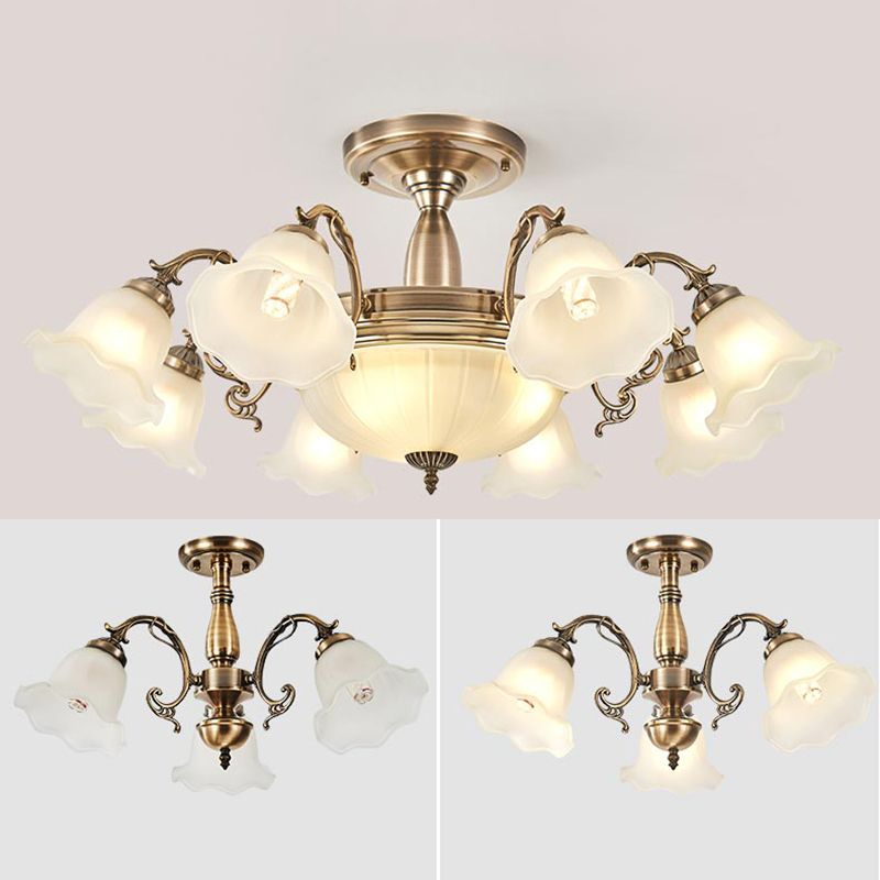 American Style Ceiling Light Flower Shape Ceiling Lamp with Glass Shade for Bedroom