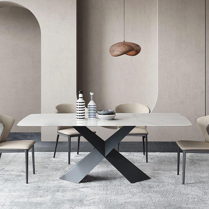 Industrial Sintered Stone Dining Table Single Pedestal Base Rectangle Table for Home