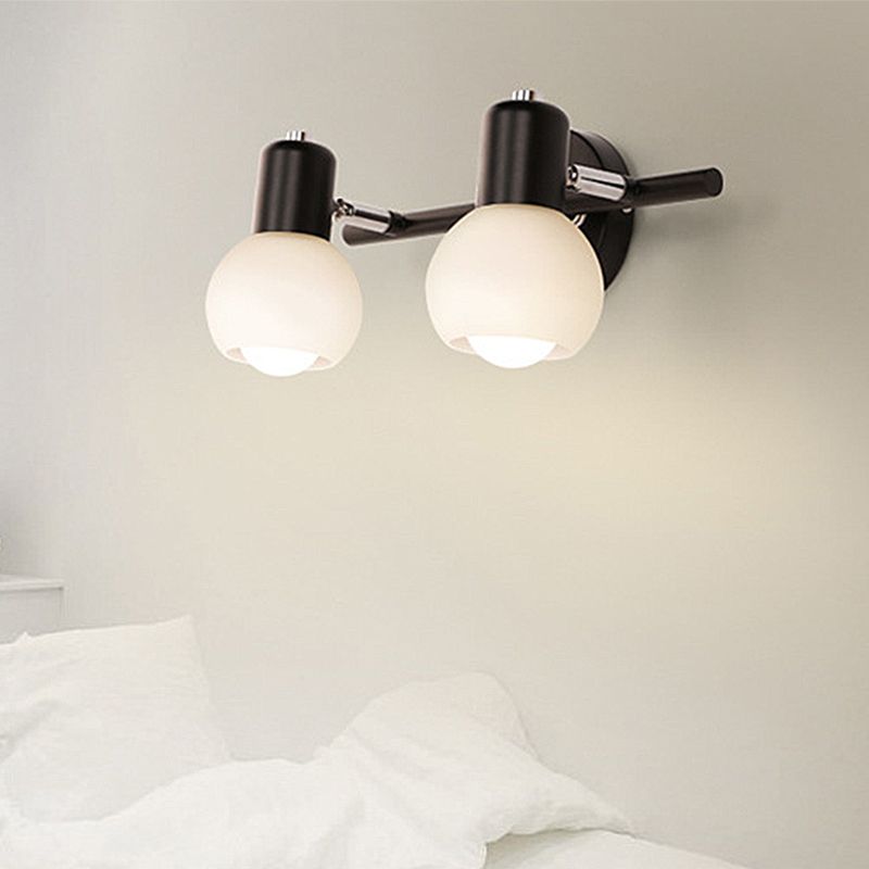 Globe Frosted Glass Vanity Lighting Traditional Style 2/3 Lights Bathroom Wall Mounted Lamp in Black