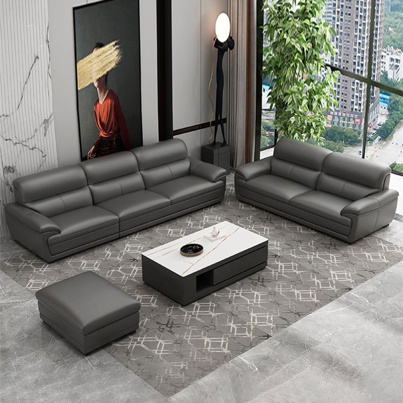 Leather Pillow Top Arm Sectional Sofa 36.22"High Cushion Back Sofa,Black