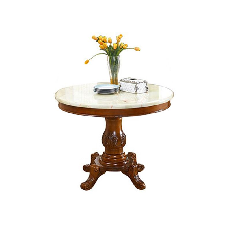 Round 4 Legs Victorian Style Dining Table Sintered Stone Fixed Table for Kitchen