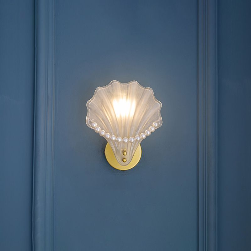 Unique Shade Glass Wall Sconce Modern Style Single Light Wall Mount Lighting in Gold
