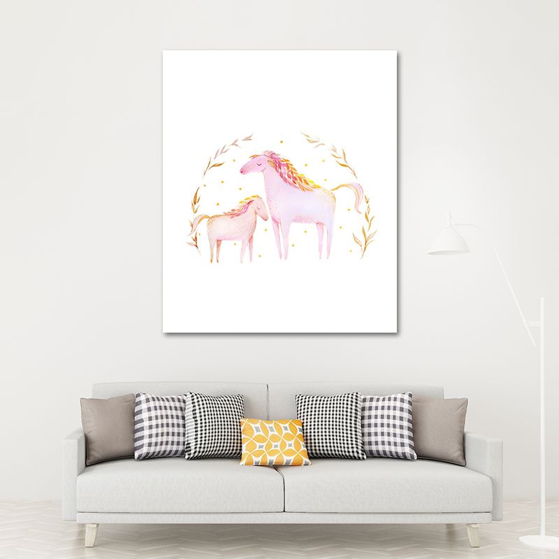 Romantic Horses Canvas Wall Art for Baby Room Animal Paintings for Home Decor in Pink
