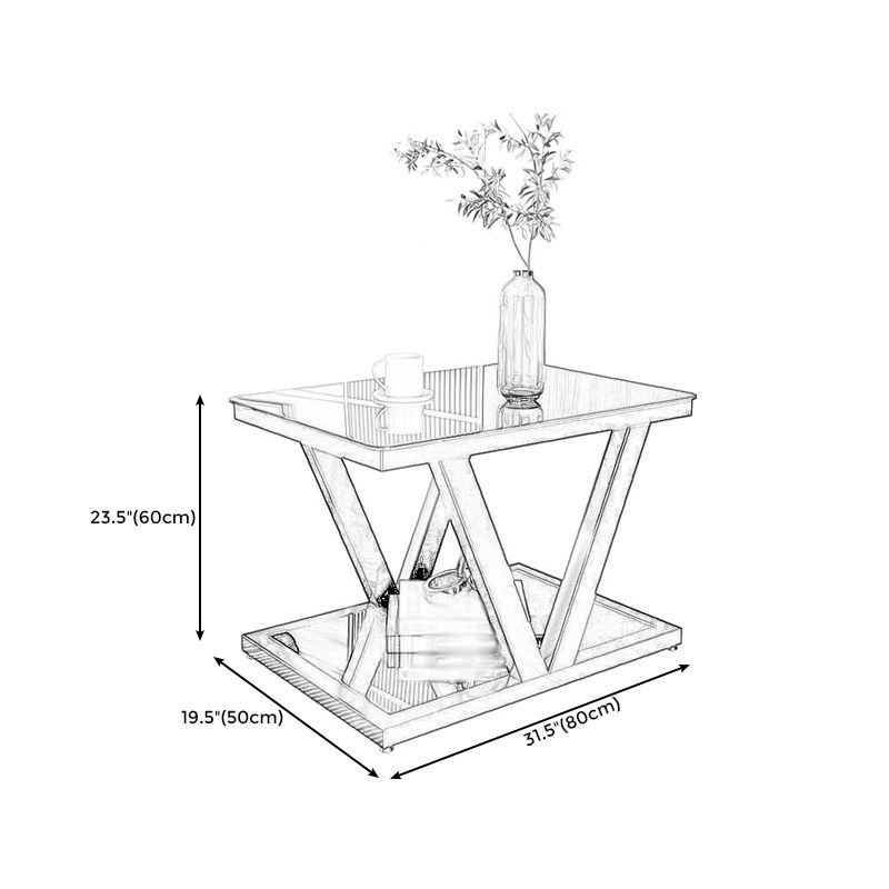 Square Block Base Metal Frame Black/white Tempered Glass Rectangular Coffee Table