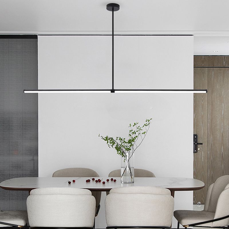 Modern Linear LED Island Light 1-Head Restaurant Pendant Lamp with Acrylic Shade