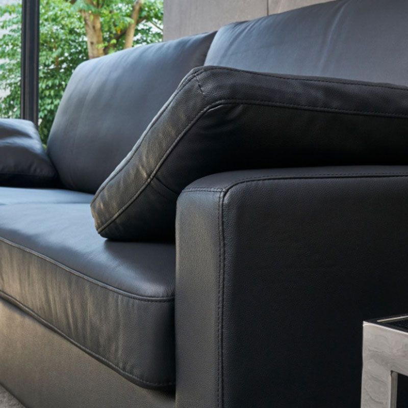 33.46" High Square Arm Sofa Modern Metal and Leather Sofa in Black