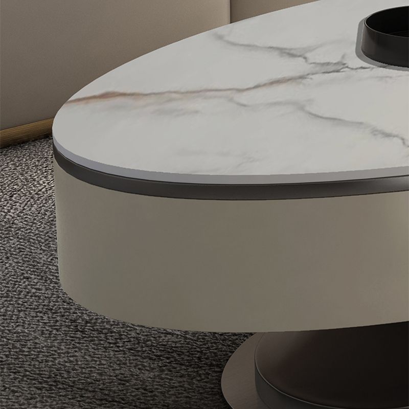 Oval White Coffee Table Slate Coffee Table with Storage Drawers