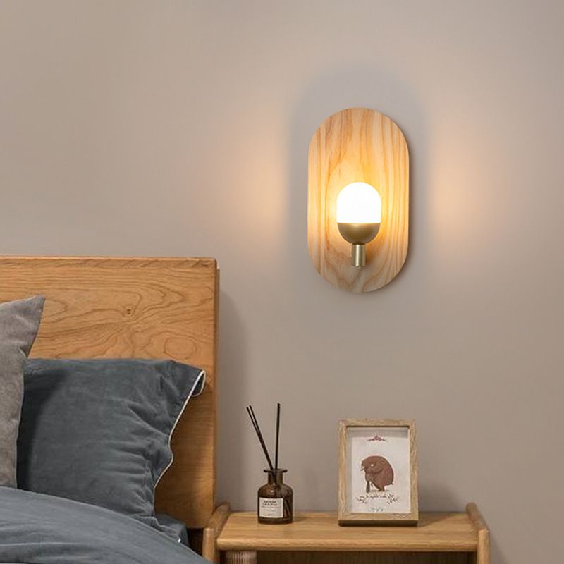 Single Modernism Beige Wall Mounted Sconce Oval Wooden Wall Light