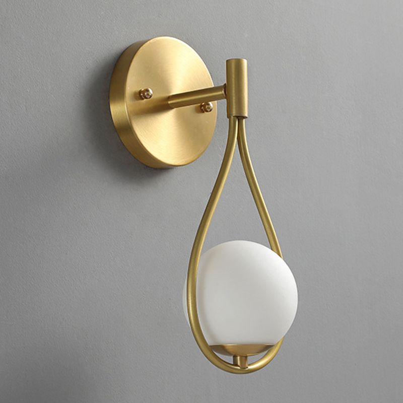 10.6 Inches Height Brass Wall Sconce with Frosted White Glass Shade Nordic Simplicity Style Wall Mount Lamp in Gold