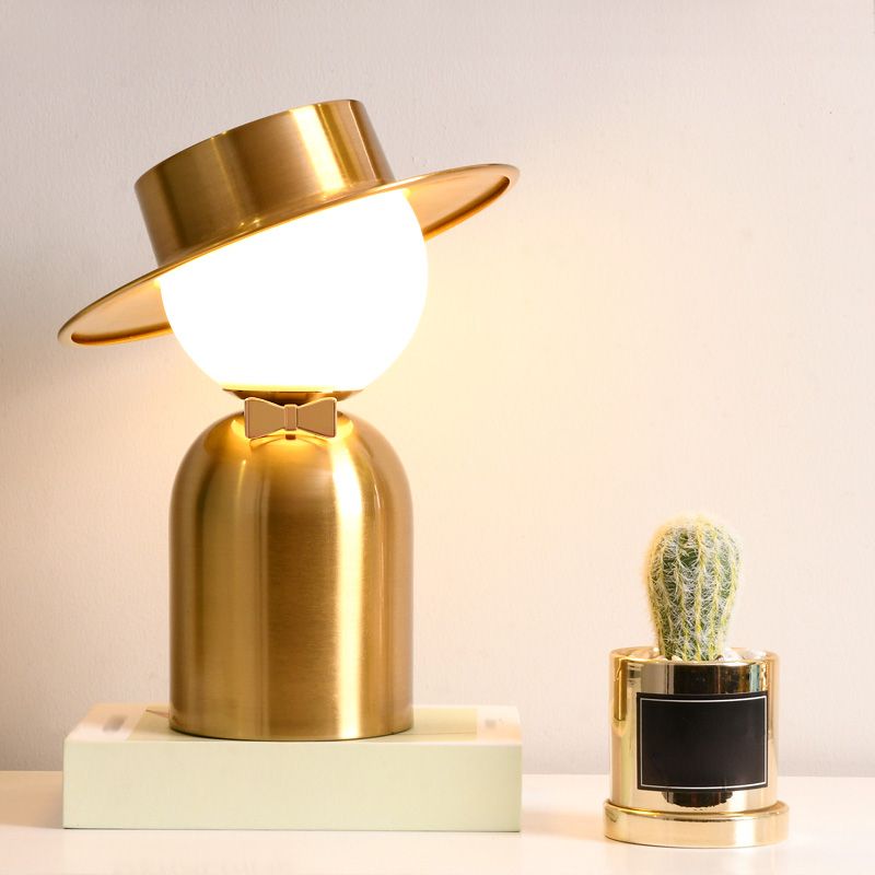 Bride and Groom Table Lamp Creative Modern White Glass 1-Light Bedroom Nightstand Light in Gold