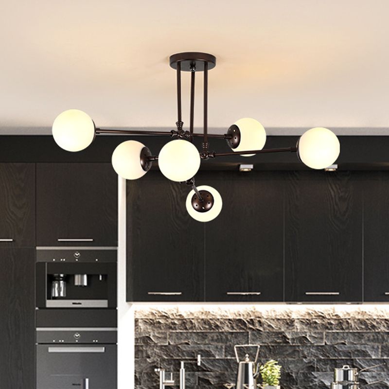 Modernismo bolle soffitto lampadario vetro bianco 6 teste lampada appesa in nero