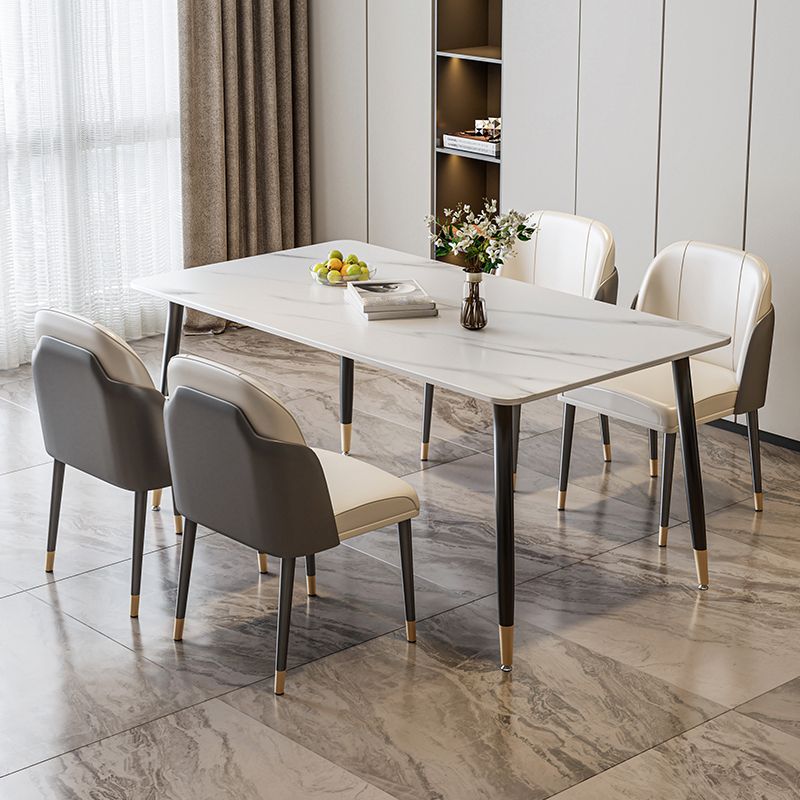 Scandinavian Style Leather Dining Chairs Solid Back Armless Dining Chair