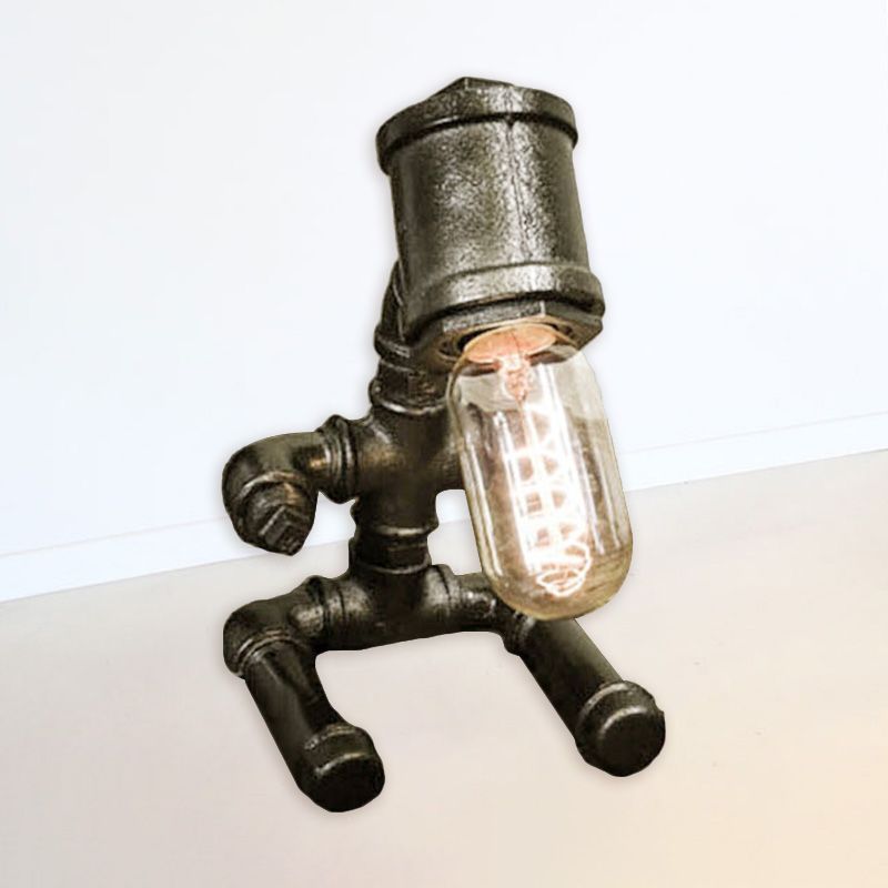 1 leichte metallische Tischbeleuchtung rustikaler Stil Schwarz/Alter Bronze Sitting Roboter Tischlampe mit kahlem Glühbirne