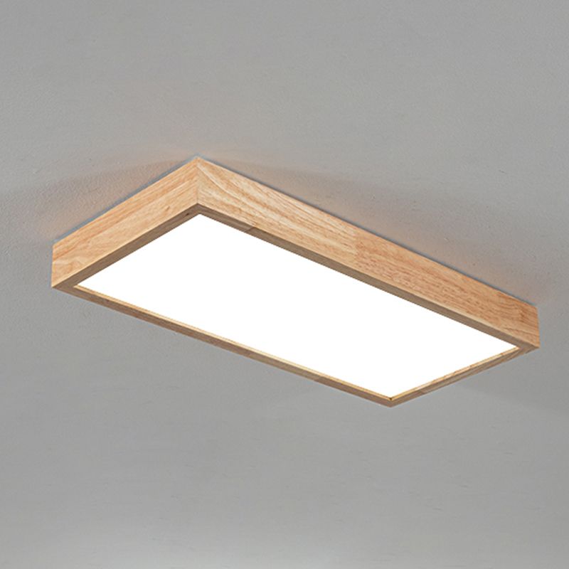 Rectangular Wooden LED Flush Mount in Modern Concise Style Acrylic Indoor Ceiling Light in Log Color