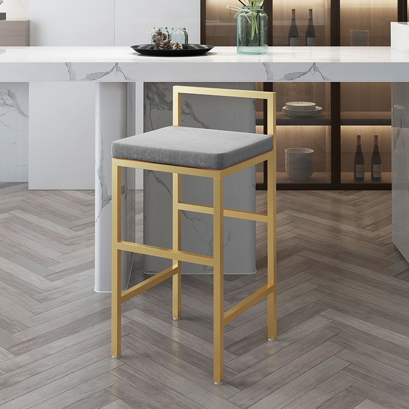Glam Style Upholstered Barstool Square Bar Height Stool for Living Room