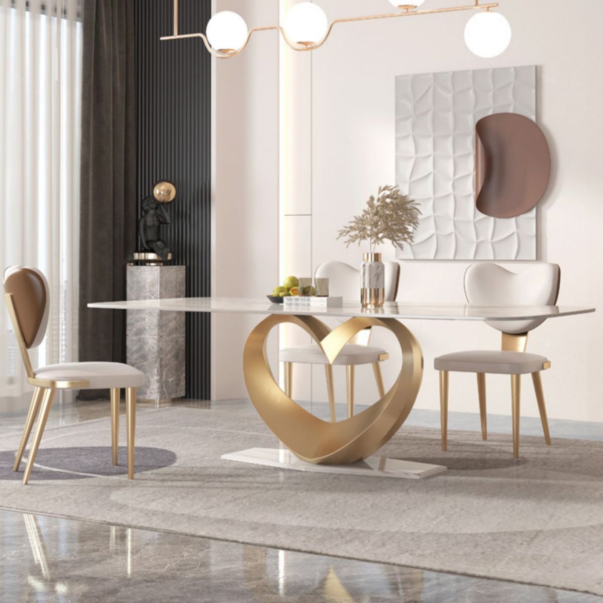 1/4/5/7/9 Pieces Dining Chairs Set  Sintered Stone Dining Table Set Rectangle Table