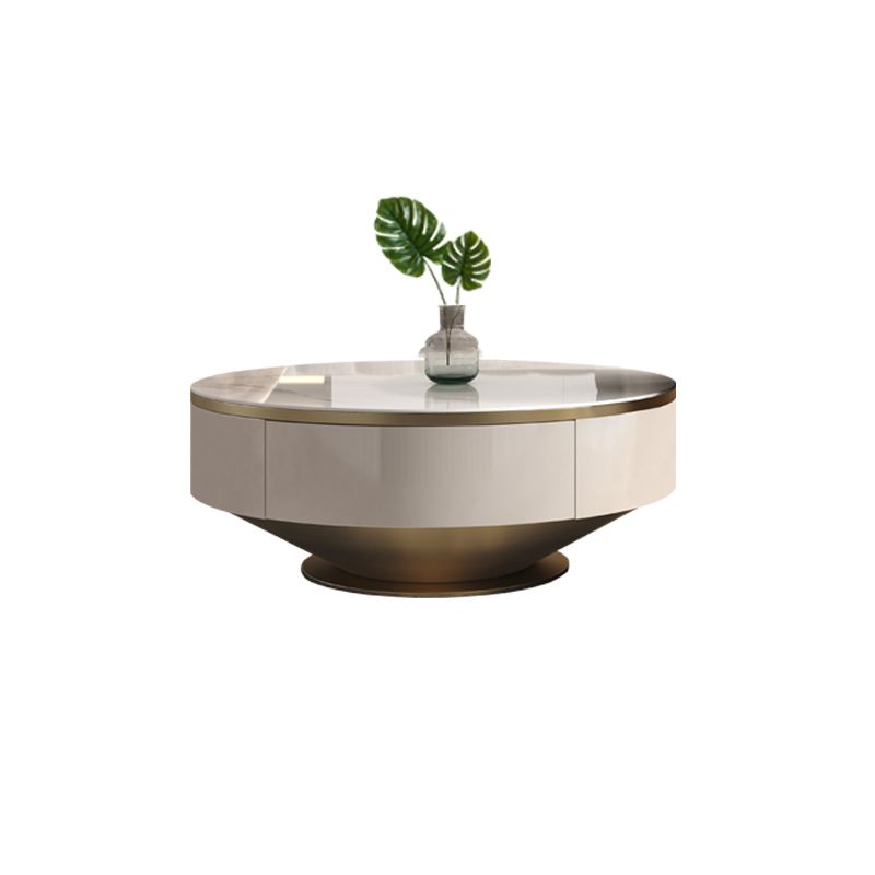 Modern Light Luxury Coffee Table Round Slate Coffee Table with Storage Drawer