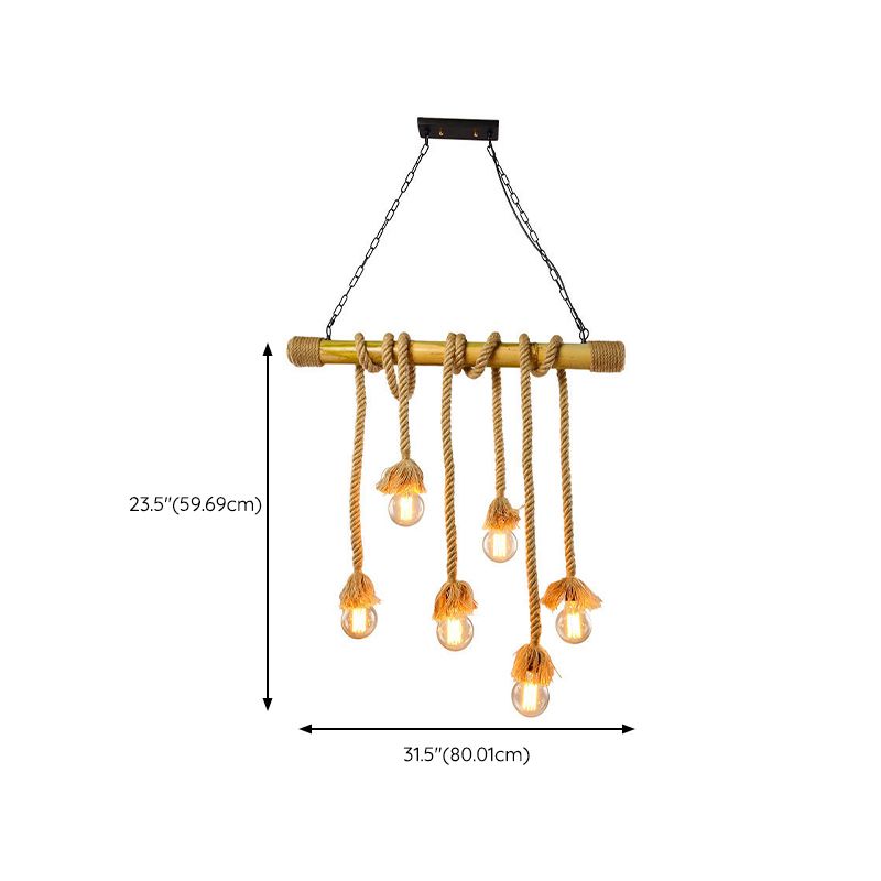 Bamboo 3 / 6 - Light Island Light Industrial Ceiling Pendant with Hemp Rope